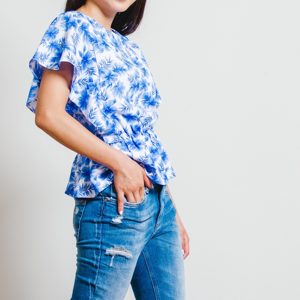 Blue Hibiscus Peplum Top